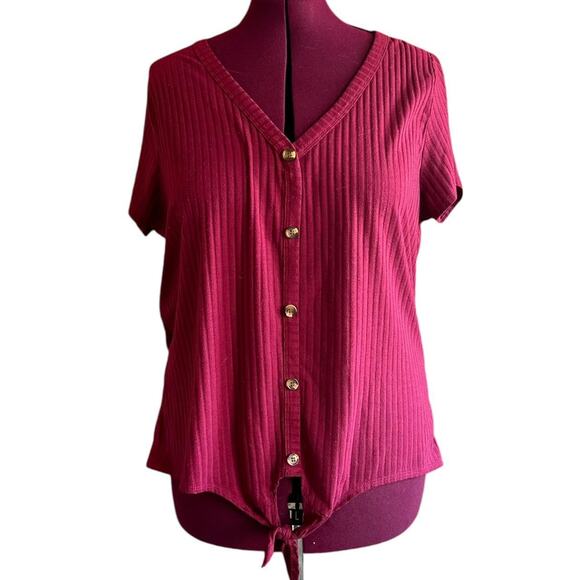 Just Be... Tops - Womens Top Size XL Burgundy Casual Tie Front Everyday Wear